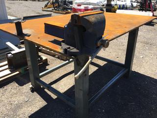 Steel Work Table 70 In x 48 In x 37 In H c/w Irwin Vise No.8.