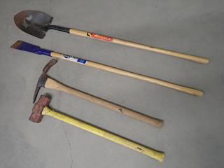 Shovel, Chipper, Pick Axe & Sledge Hammer.