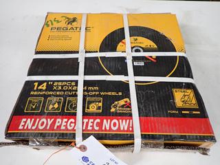 Unused Pegatec 25 Pc. Box of 14 In., x 3.0x25.4mm Reinforced Cutting Off Wheels.