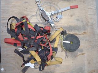 (3) Safety Harnesses, Come-A-Long & 4 In. Tie Down Strap 5500 LB.