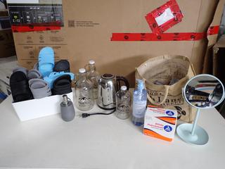 Quantity of Assorted Colored Sandals, Kettle and Grooming Items.