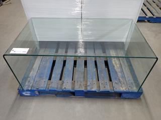 Rounded Edge Glass Coffee Table 43 In L x 23 3/4 In W x 17 1/2 In H.