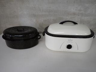 Rival 18 Qt Roaster Oven and Large Enamel Roaster w/ Lid.