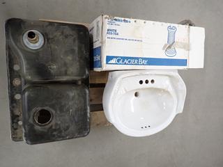 (1) Double Porcelain Kitchen Sink and (1) Glacier Bay Pedestal Sink.