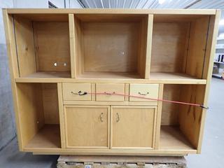 (1) Entertainment Unit 67 In L x 21 In W x 53 In H and (1) Hallway Table w/ Glass Shelving 54 In L x 16 In W x 27 In H.