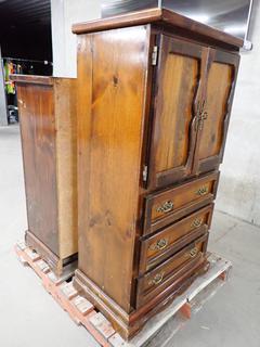 Wood Dresser 34 In L x 18 In W x 45 1/2 In H and (1) Wood Armoire 28 1/2 In L x 19 In W x 54 In H.