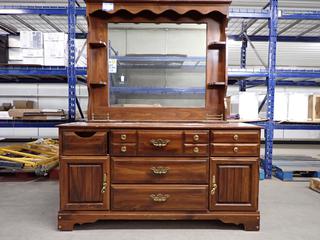 Dresser w/ Mirror 60 In L x 16 1/2 In W x 70 1/2 In H and (2) Night Stands c/w Glass Tops.