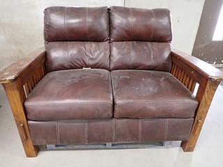 Pleather/Wood Love Seat.