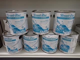 (7) Cans of Beauti-Tone White Interior Acrylic Enamel Paint 3.64 L/Ea.