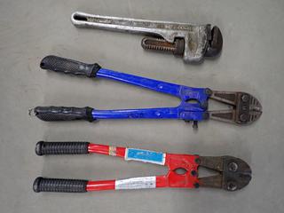 (2) Bolt Cutters & Ridgid 14 In. Pipe Wrench.