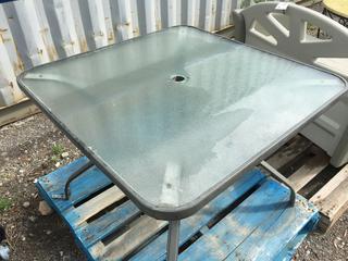 Glass/Metal Patio Table 47 1/2 In x 47 1/2 In.