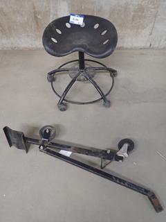 (1) Plastic/Metal Tractor Stool and (1) Metal Dolly.