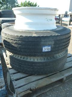 (2) Michelin Radial XZA-1 Tires 11R 22.5 XZA-1 and (1) Rim.