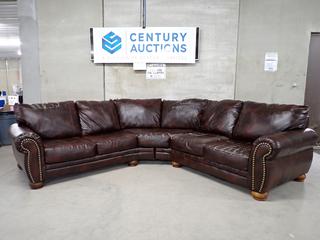 Durabrand Blended Brown Leather Sectional 180 In L x 41 In W x 37 In H.