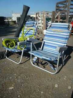 (2) Folding Deck Chairs, Rolls of Black Mesh Fabric and Hose.