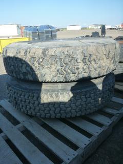 (2) Firestone XR4 Bus Tires 12.75 R22.5 w/ Bud Rims, Center Dish & Axle Caps.