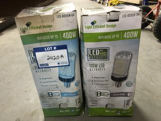 (2) Light Efficient LED-8090M-G4-HV 120W LED Retrofil Bulbs.