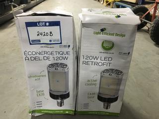 (2) Light Efficient LED-8090M-G4-HV 120W LED Retrofil Bulbs.