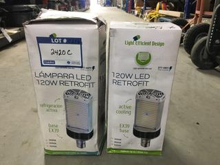 (2) Light Efficient LED-8090M-G4-HV 120W LED Retrofil Bulbs.