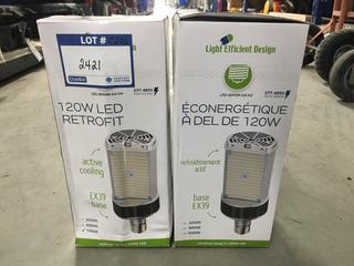 (2) Light Efficient LED-8090M-G4-HV 120W LED Retrofil Bulbs.