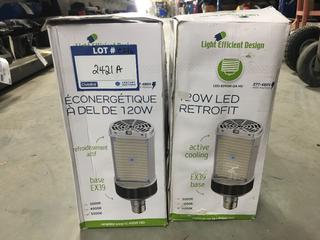 (2) Light Efficient LED-8090M-G4-HV 120W LED Retrofil Bulbs.