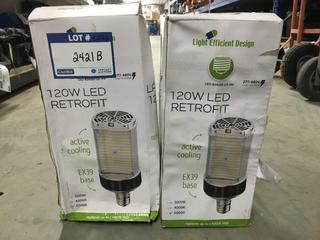 (2) Light Efficient LED-8090M-G4-HV 120W LED Retrofil Bulbs.