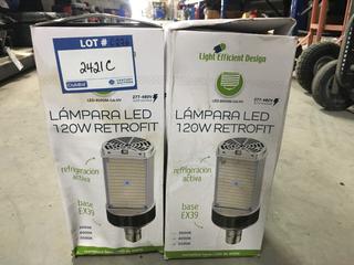 (2) Light Efficient LED-8090M-G4-HV 120W LED Retrofil Bulbs.