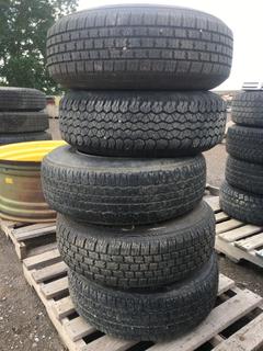 (2) Hercules MRX Plus IV Tires P235/75R15 w/ Rims, (2) Firestone FR 480 Tires P235/75R15 w/ Rims, (1) Goodyear Wrangler Tire P225/75R15 w/ Jeep Rim.