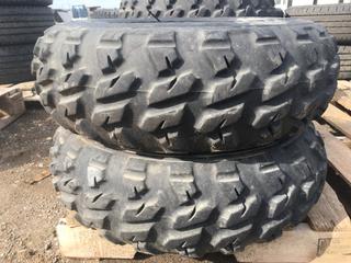 (2) Goodyear Rawhide Tires AT 26x8R12 w/ Rims and (2) Goodeyear Rawhide Tires MT/R AT 26x11R12 w/ Rims.