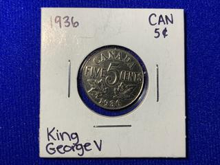 1936 Canada Five Cent Coin.