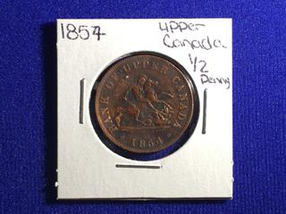 1854 Upper Canada Half Penny .