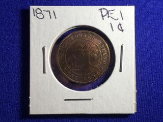 1871 Prince Edward Island One Cent Coin .