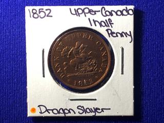 1852 Upper Canada Half Penny .