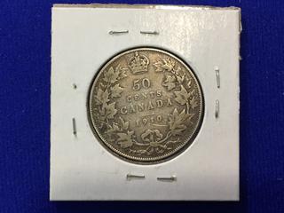 1910 Canada Fifty Cent Silver Coin.