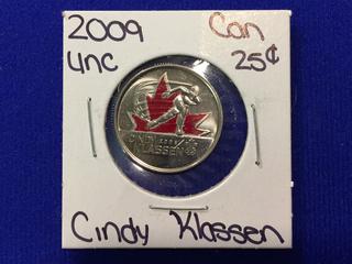 2009 Canada Twenty Five Cent Uncirculated Colour Printed Coin "Cindy Klassen".