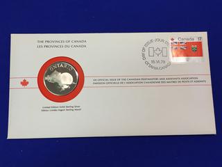 1979 Canada Post Sterling Silver Medallion "Canadian Provinces: Ontario".