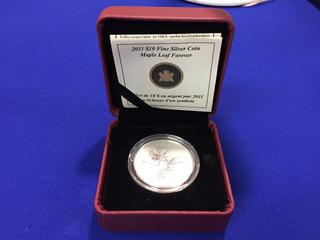 2011 Canada Ten Dollar .9999 Fine Silver Coin "Maple Leaf Forever" c/w Case.