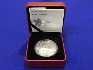 2002 Canada Twenty Dollar .9999 Fine Silver Holographic Coin "The D10 Locomotive" c/w Case.