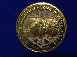 2015 Bradford Exchange 24k Gold Plated Medallion "Queen Elizabeth: Long to Reign Over Us".