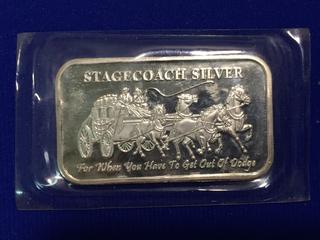 Stagecoach Silver One Ounce .999 Fine Silver Bar.