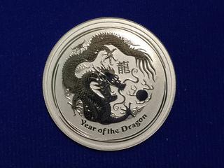 2012 Australia Fifty Cent Half Troy Ounce .999 Fine Silver Coin "Year of The Dragon".