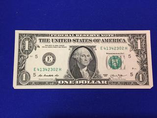 2013 USA One Dollar Bank Note, S/N E41342302H.