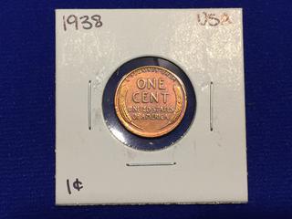 1938 USA One Cent Coin.