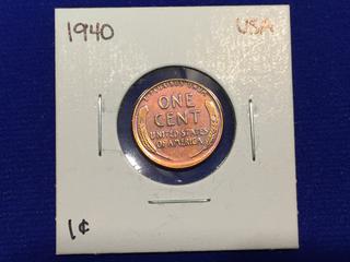 1940 USA One Cent Coin.