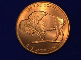 One AVDP Ounce .999 Fine Copper Medallion, "Liberty".