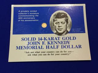 Solid 14-Karat Gold John F. Kennedy Memorial Half Dollar.