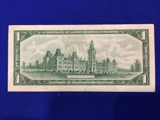 Bank Of Canada One Dollar Bill. S/N 1867-1967.