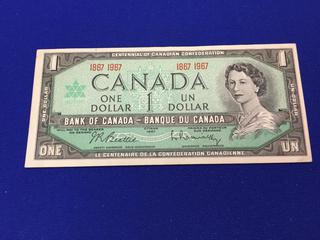 Bank Of Canada One Dollar Bill. S/N 1867-1967.