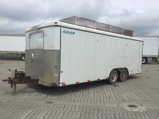 2000 20 Ft. Argo T/A Enclosed Utility Trailer c/w Rooftop Steel Mesh Storage Cage, Ladder on Back, Wired for Electrical Outlets/Lighting, Work Station, Storage Cabinets, Auxiliary Battery, Trickle Charger, 2-5/16 In. Ball Hitch. VIN 2AABFH721Y1000822