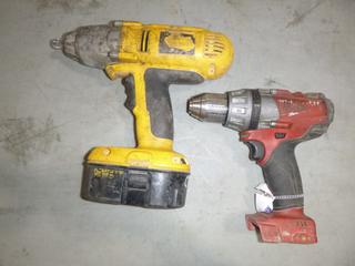 (1) Milwaukee M18 Cordless Drill C/w (1) Dewalt 1/2in Cordless Impact *Note: 1 Missing Battery*